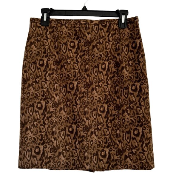 Ann Taylor Loft Wool A-Line Pencil Skirt Leopard Print Size 6 Brown Mini Work - Picture 1 of 5